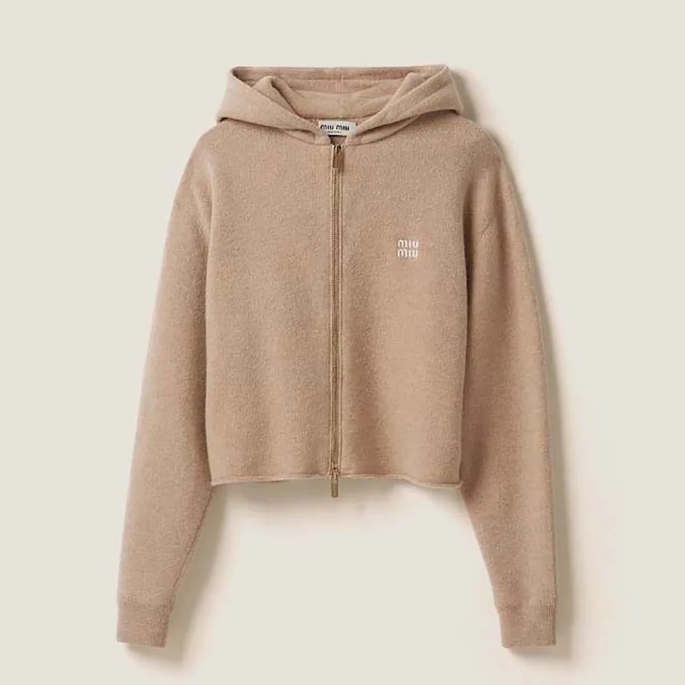 Miu Miu Wool and Cashmere Hoodie Jacket for Women Miu Miu Wool and Cashmere Hoodie Jacket for Women