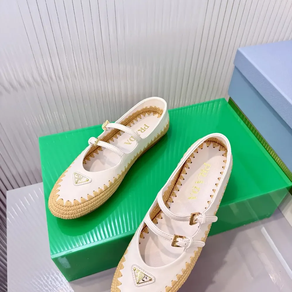 Prada Nappa Leather And Raffia Ballerinas for Women in White