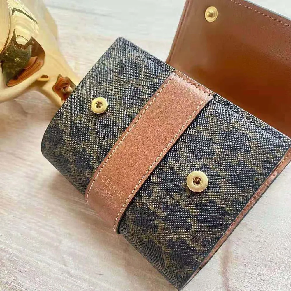 Celine Folded Compact Wallet in Triomphe Canvas and Lambskin for Women