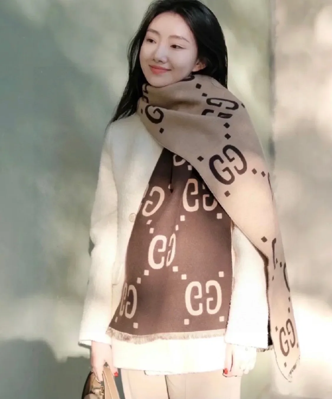 Gucci Wool Silk Scarf Beige