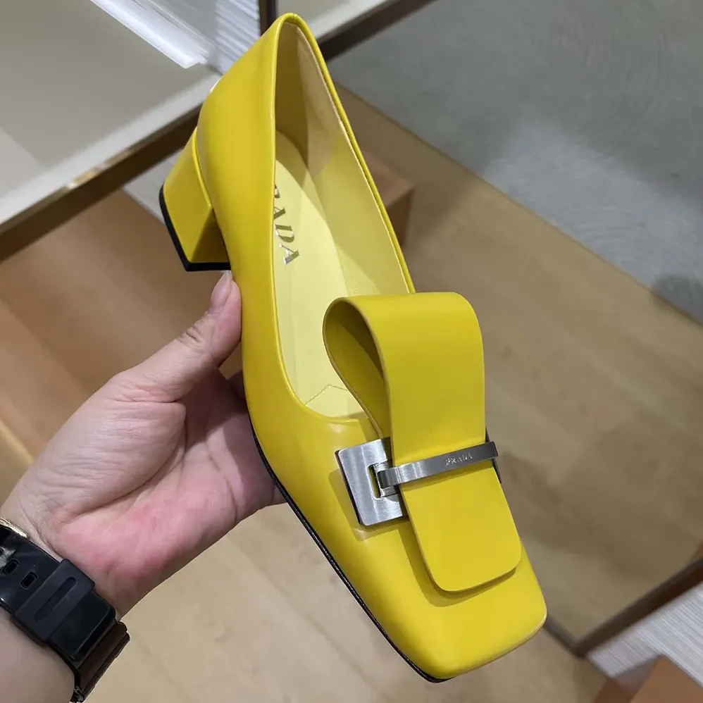 Prada Brushed Leather Pumps for Women in Yellow