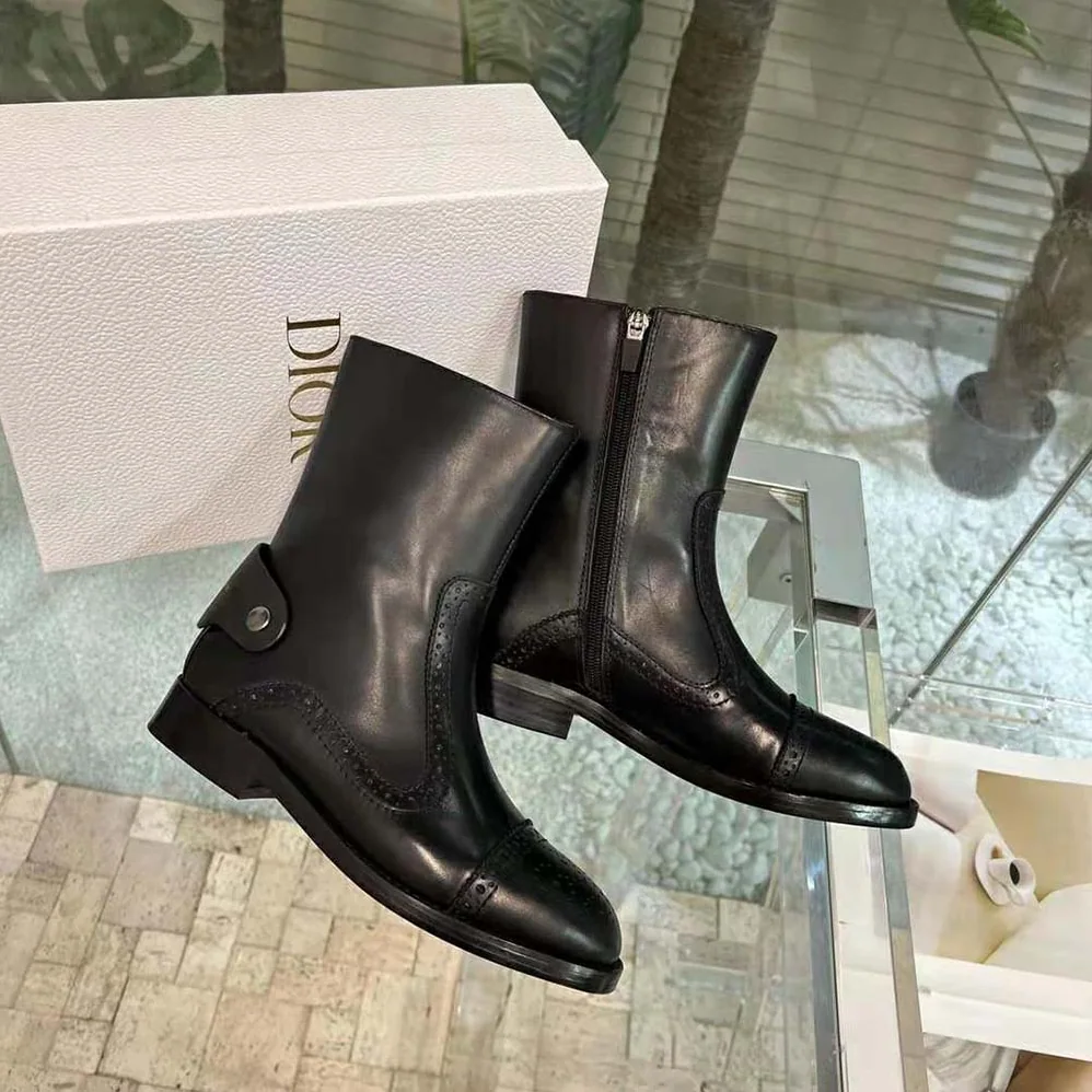 Dior D-Folk Heeled Ankle Boot Black Perforated Calfskin for Women Dior D-Folk Heeled Ankle Boot Black Perforated Calfskin for Women