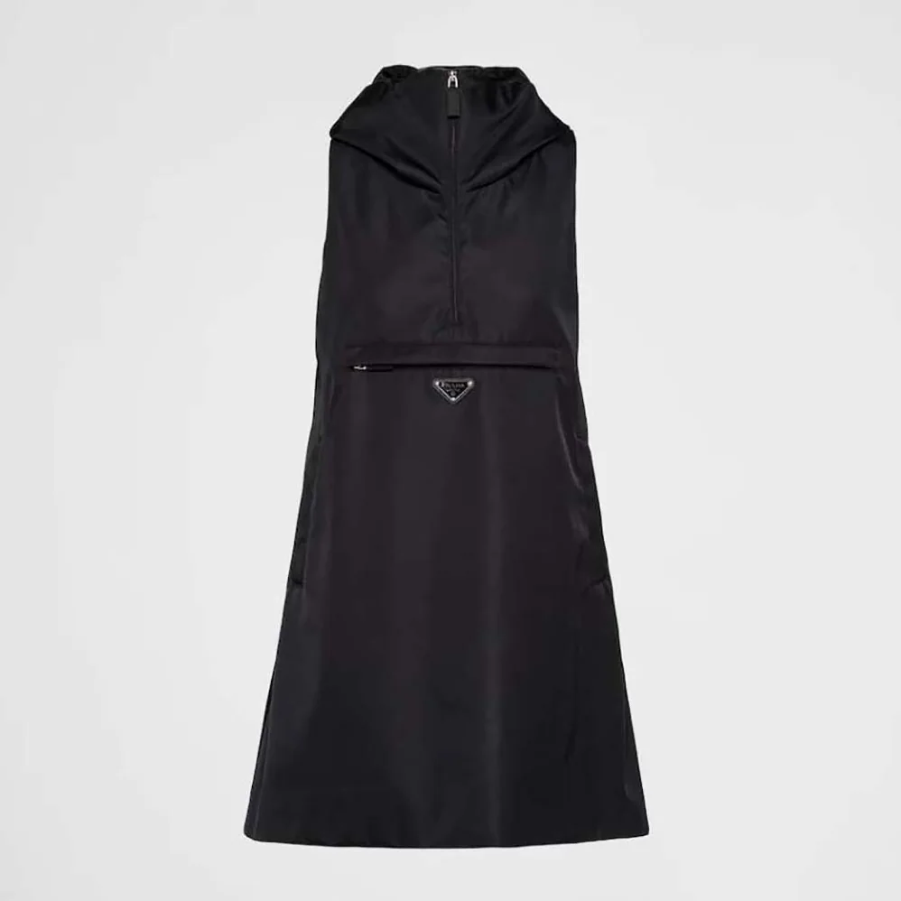 Prada Re-Nylon Mini-Dress with Enameled Metal Triangle Logo for Women