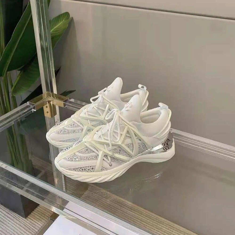 Jimmy Choo Cosmos/F White Neoprene and Leather Low for Women in Top Trainers with Crystals Jimmy Choo Cosmos/F White Neoprene and Leather Low for Women in Top Trainers with Crystals