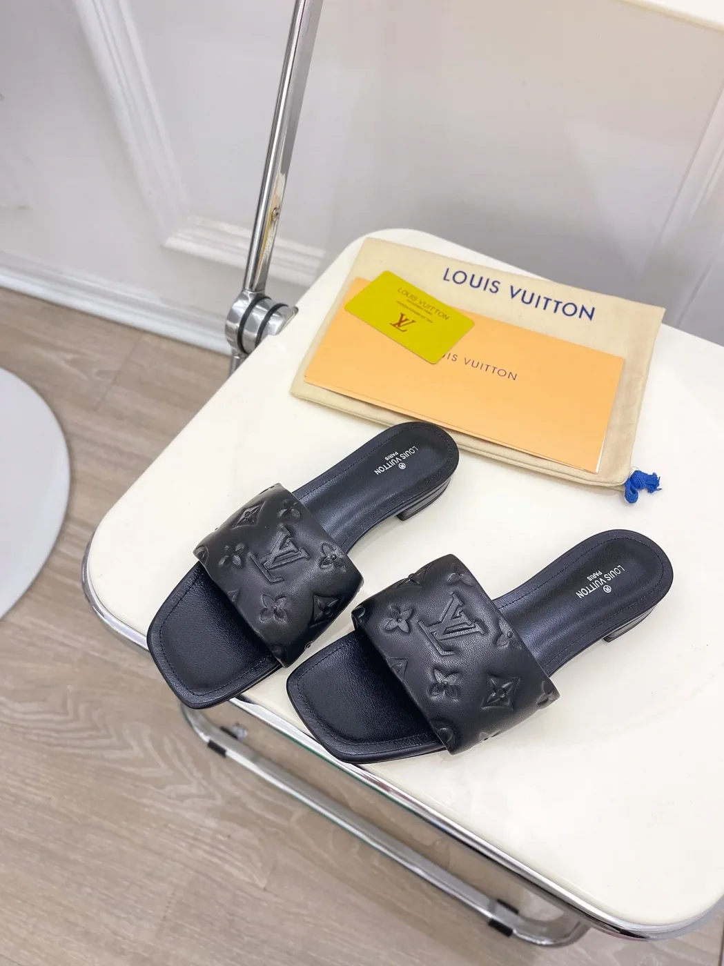 Louis Vuitton Revival Flat Mule Gold LV 1A9QKC Louis Vuitton Revival Flat Mule Gold LV 1A9QKC