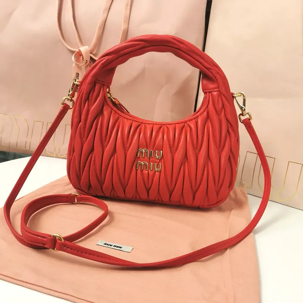 Miu Miu Wander Matelassé Nappa Leather Hobo Bag for Women in Red