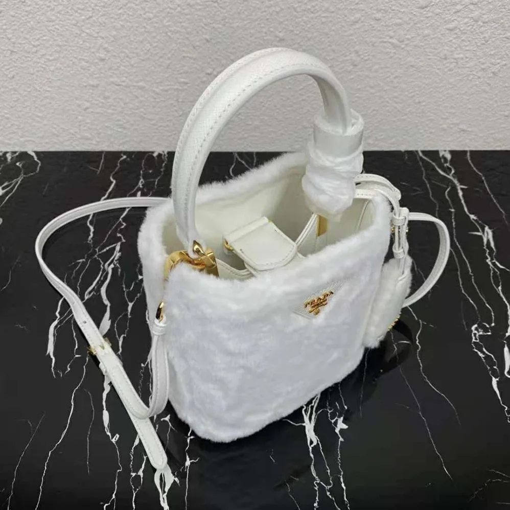 Prada Panier Shearling Mini-Bag for Women in White Prada Panier Shearling Mini-Bag for Women in White