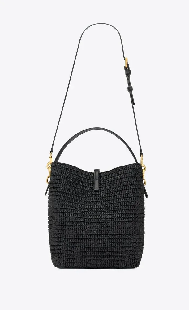 Saint Laurent Le Woven Raffia And Vegetable-Tanned Black 9.8 Inches/