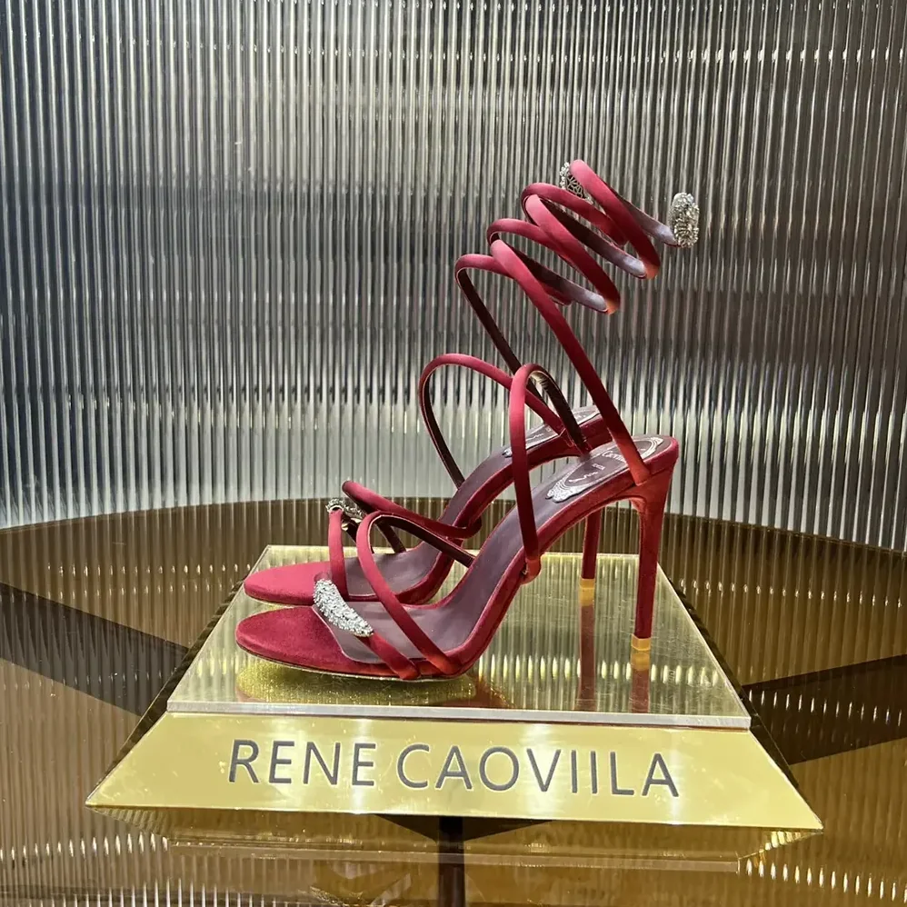 Rene Caovilla Serpente Midnight Red Sandal with Crystals 105 for Women