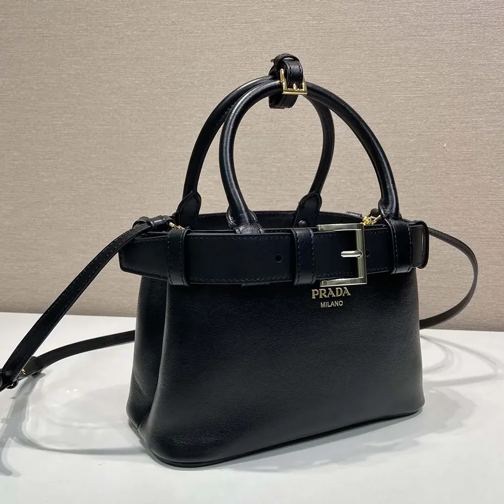 Prada Wome Buckle Small Leather Bag With Belt in Black Prada Wome Buckle Small Leather Bag With Belt in Black