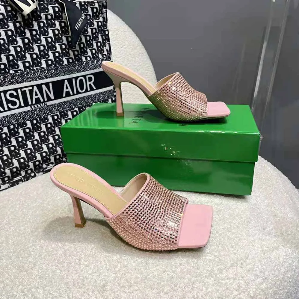 Bottega Veneta Stretch Strass-Embellished Silk Mules for Women in Pink