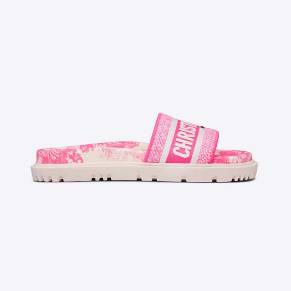 Dior Dway Slide Bright Toile de Jouy Embroidered Cotton for Women in Pink Dior Dway Slide Bright Toile de Jouy Embroidered Cotton for Women in Pink