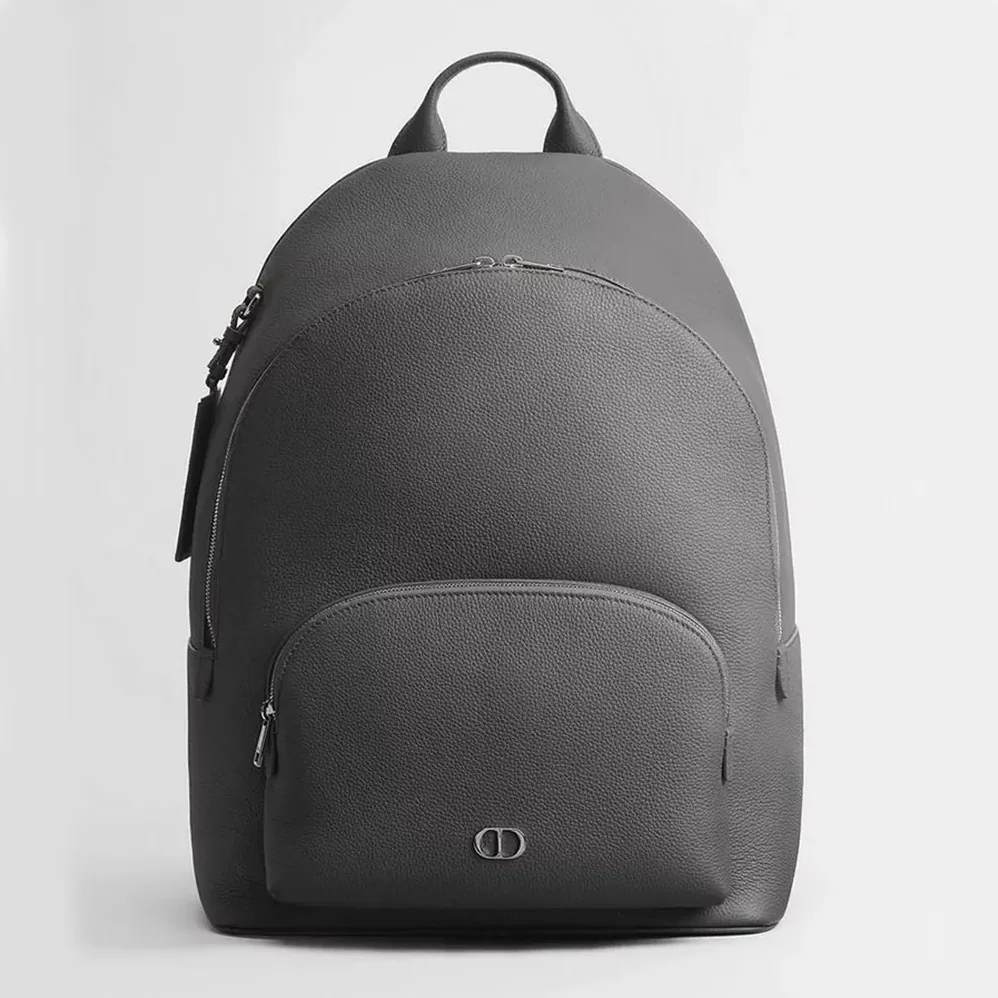 Dior CD Icon Zipped Backpack Gris Flanelle Matte Grained Calfskin for Men
