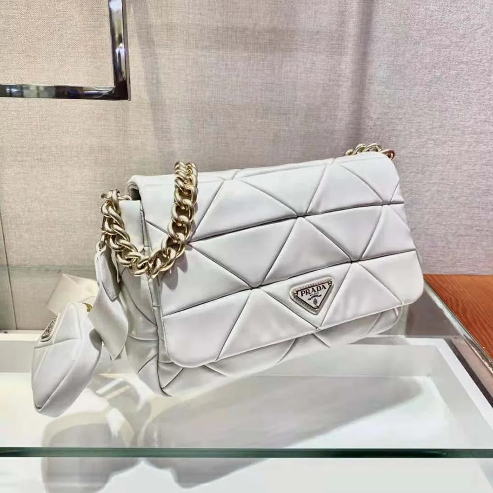 Prada System Nappa Leather Patchwork Bag for Women in White Prada System Nappa Leather Patchwork Bag for Women in White