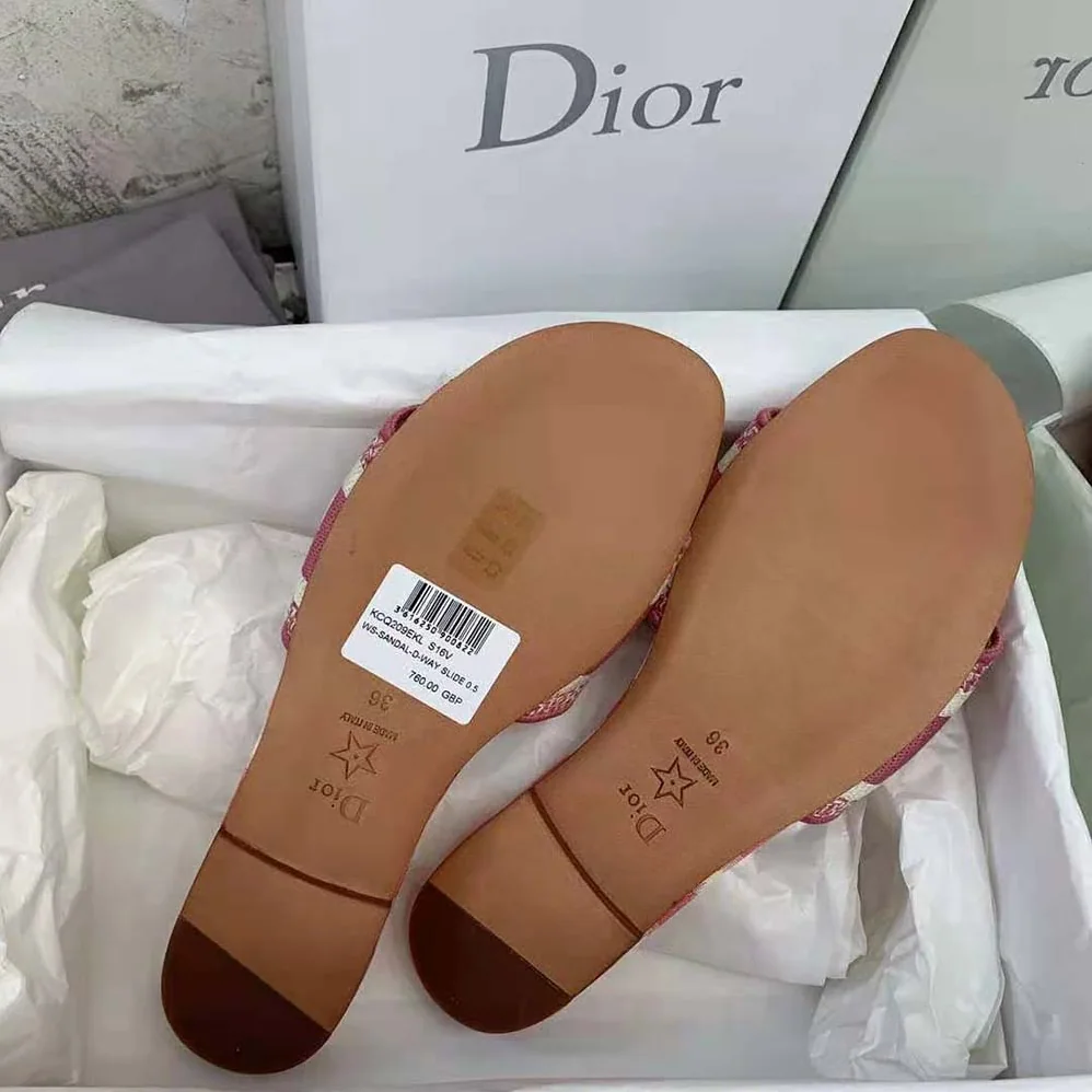 Dior Dway Slide Dark Nude D for Women in Stripes Embroidered Cotton Dior Dway Slide Dark Nude D for Women in Stripes Embroidered Cotton