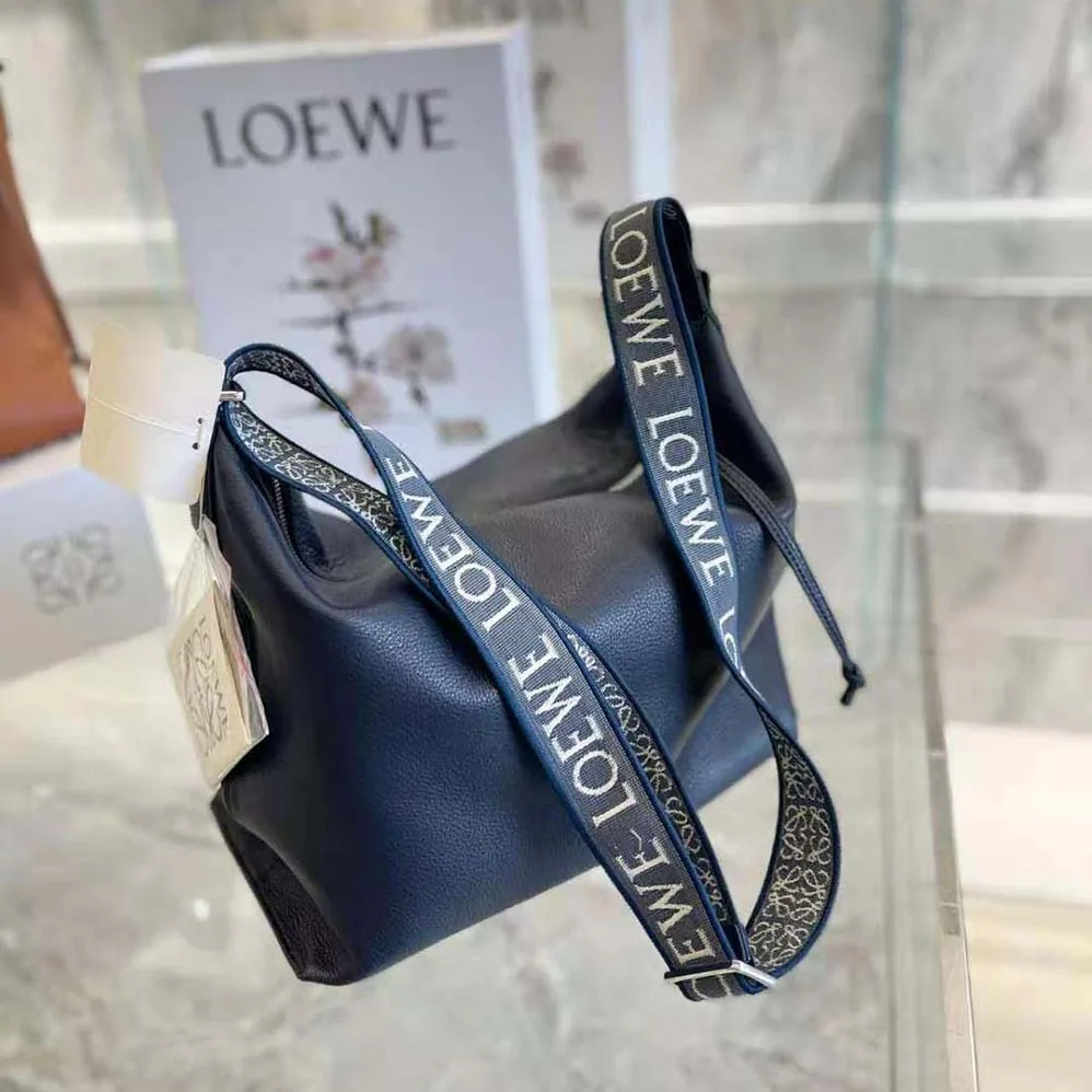 Loewe Cubi Crossbody Bag in Supple Smooth Calfskin and Jacquard for Women in Navy Loewe Cubi Crossbody Bag in Supple Smooth Calfskin and Jacquard for Women in Navy