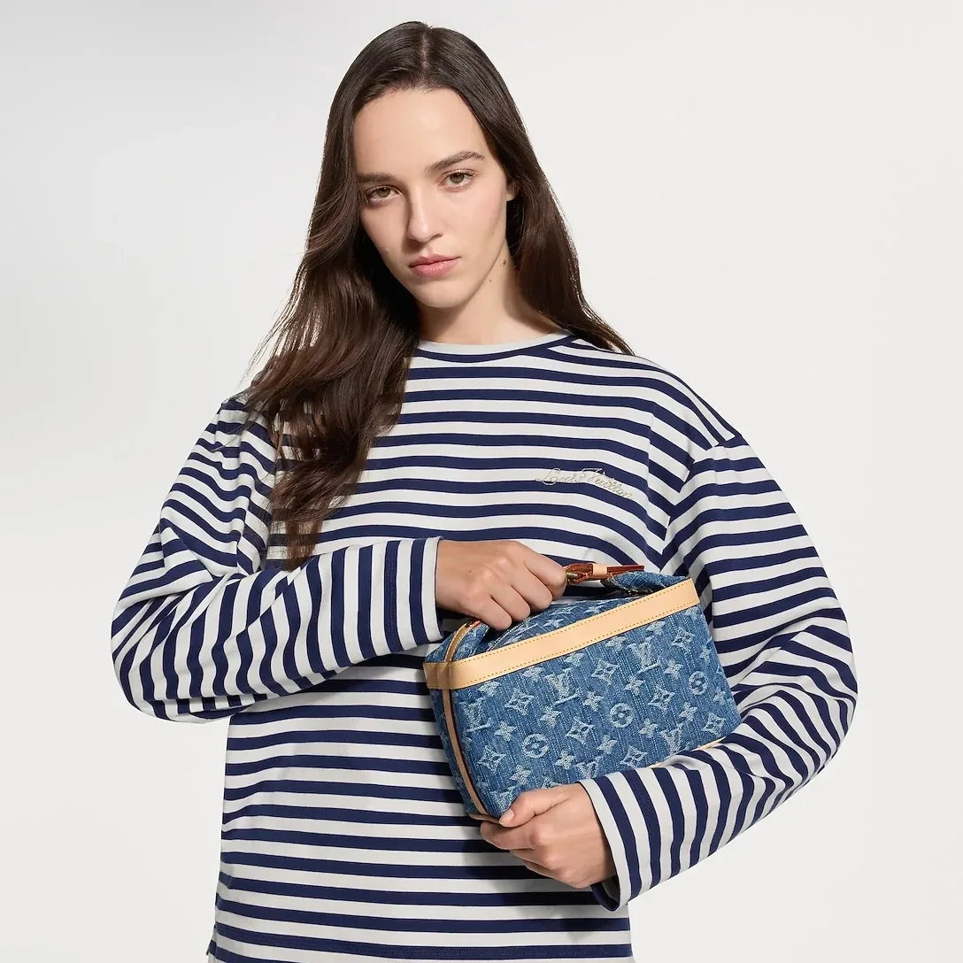 Louis Vuitton Cruiser Toiletry Top Handle Bag in Blue Denim Gold Hardware