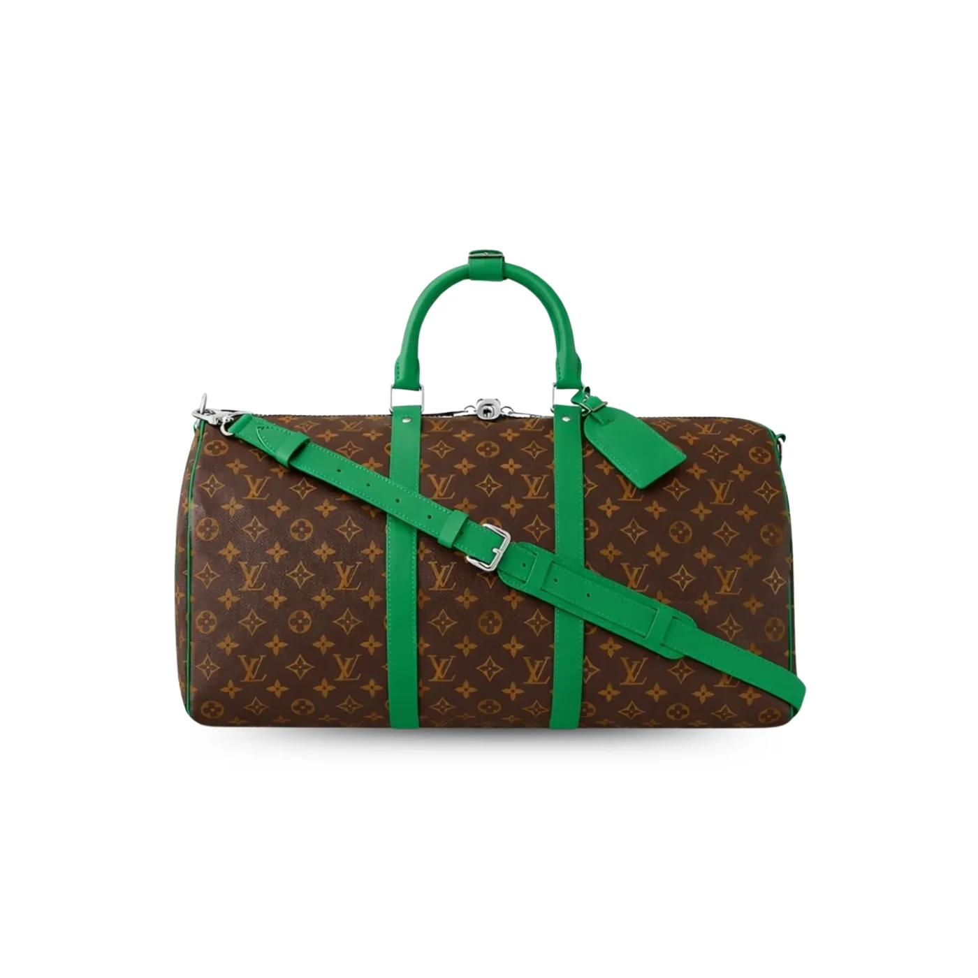 Louis Vuitton Keepall Bandouliere 50 Travel Bag in Brown/ Green Silver Hardware Louis Vuitton Keepall Bandouliere 50 Travel Bag in Brown/ Green Silver Hardware
