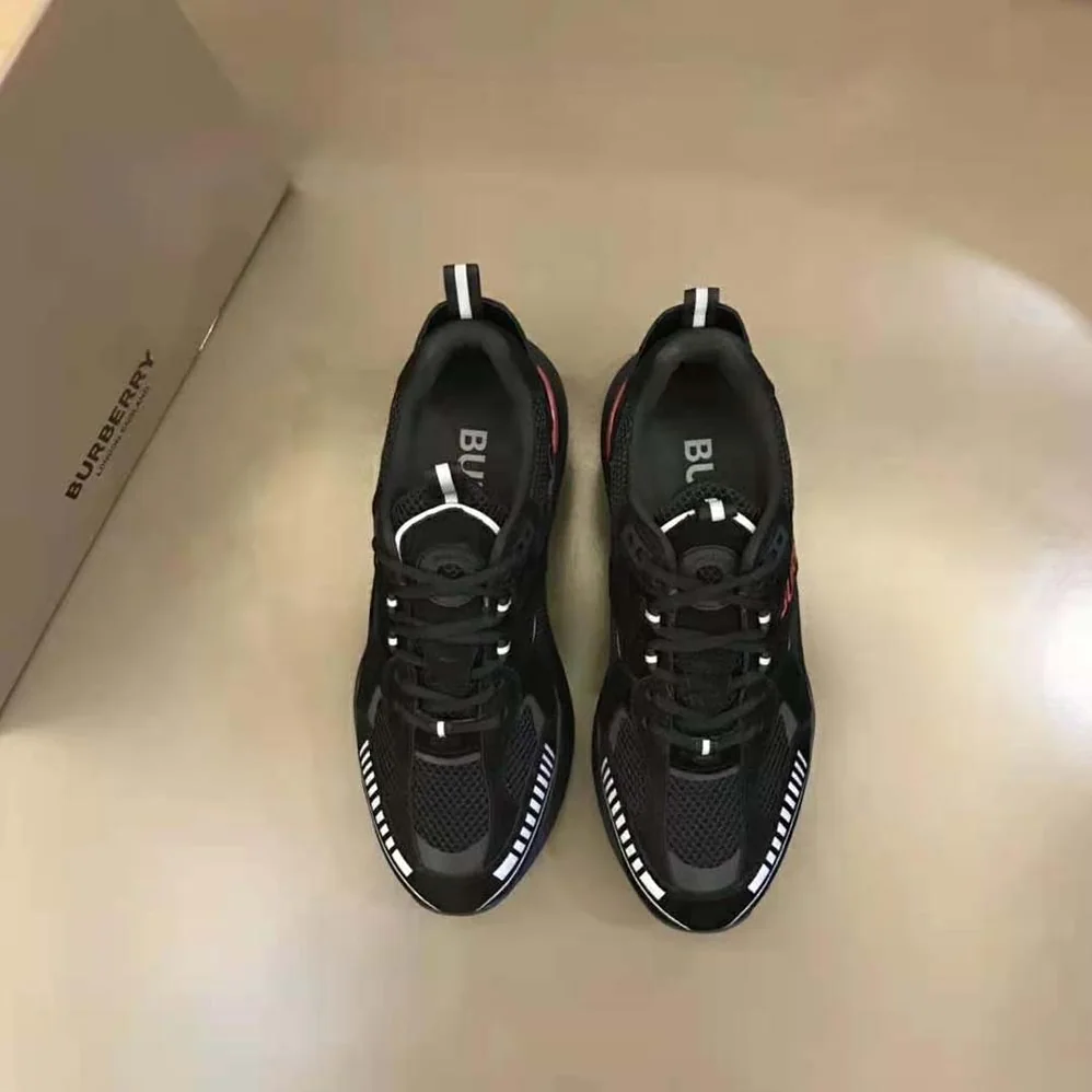Burberry Logo Print Suede and Mesh Sneakers for Men in Black Burberry Logo Print Suede and Mesh Sneakers for Men in Black