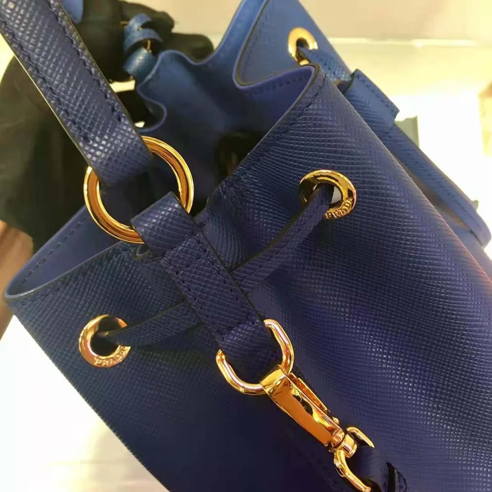 Prada Saffiano Leather Bucket Bag for Women in Navy