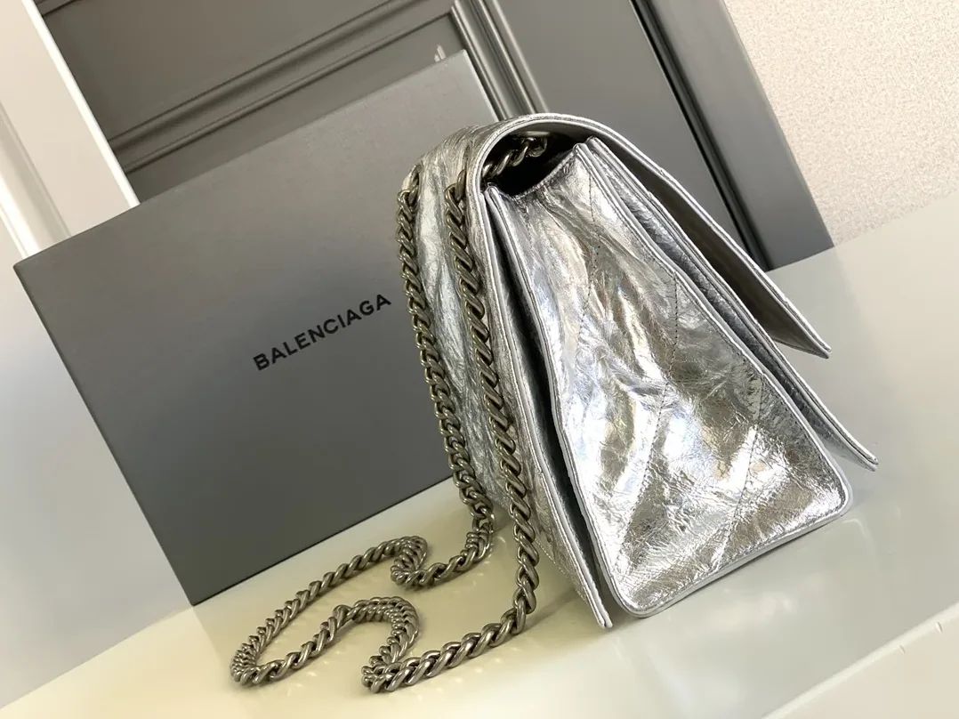 Balenciaga Crush Small Chain Bag Quilted In Sliver Tone /