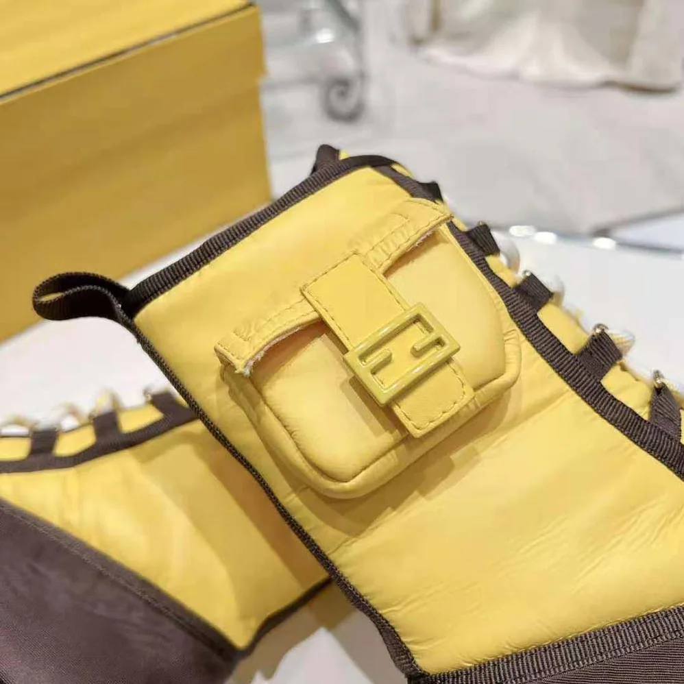 Fendi Domino Yellow Nylon Biker Boots for Women Fendi Domino Yellow Nylon Biker Boots for Women