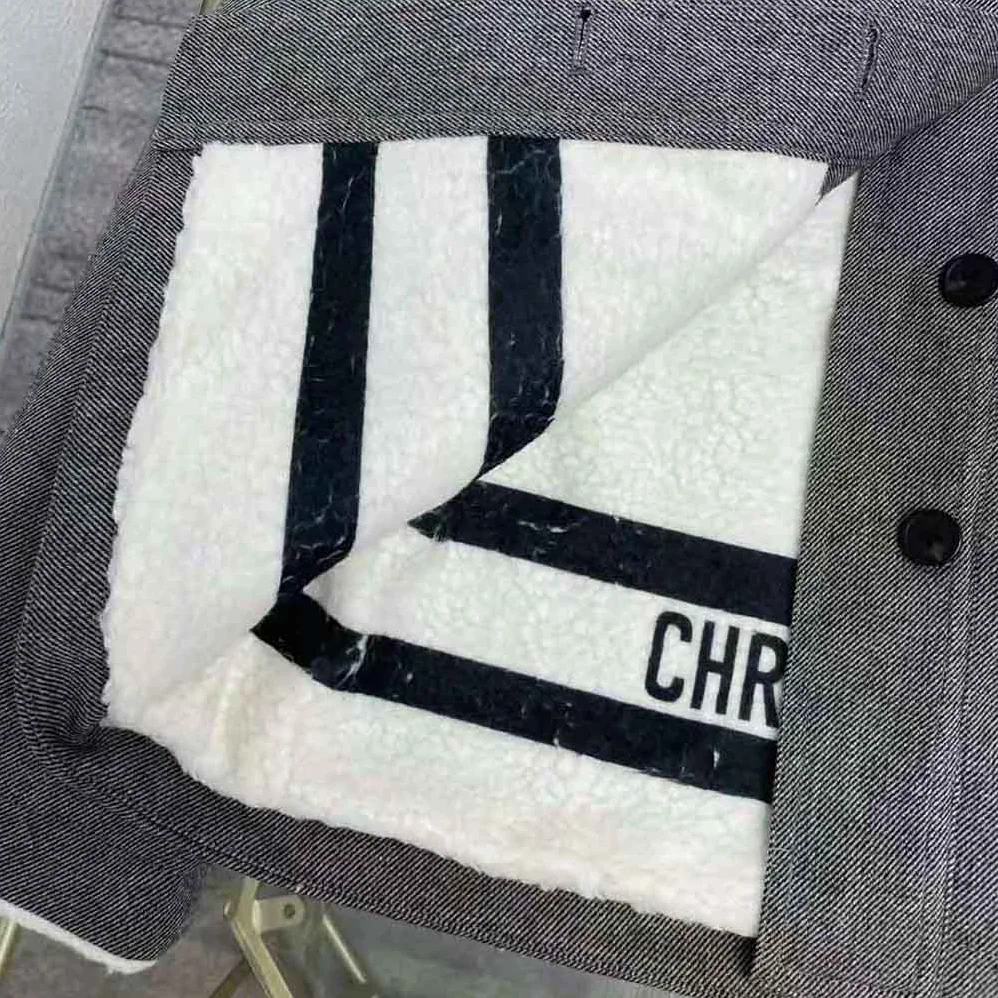 Dior Faux-Shearling Caro Jacket Gray Technical Cotton Drill for Women