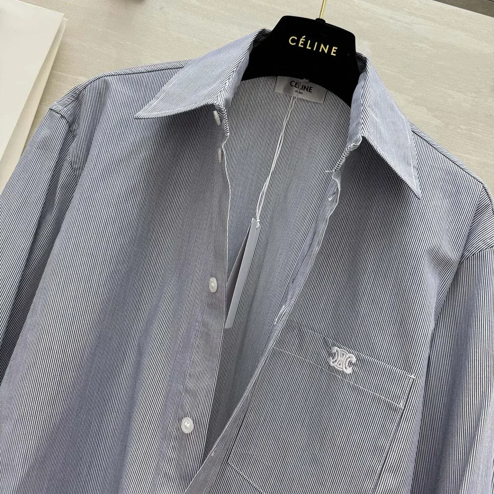 Celine Cropped Shirt in Striped Cotton and Silk for Women
