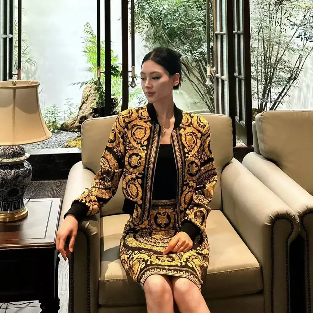 Versace Barocco Bomber Skirt for Women in Yellow Versace Barocco Bomber Skirt for Women in Yellow