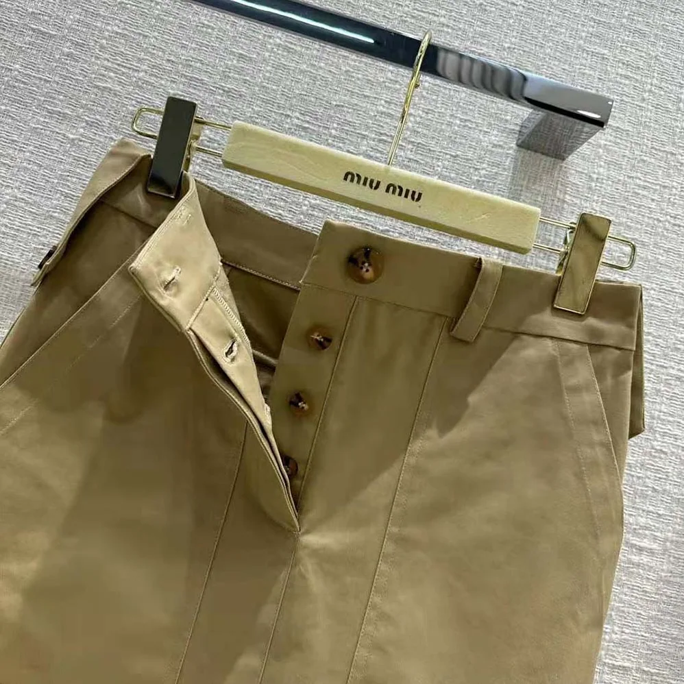 Miu Miu Chino Midi Skirt with Embroidered Logo for Women