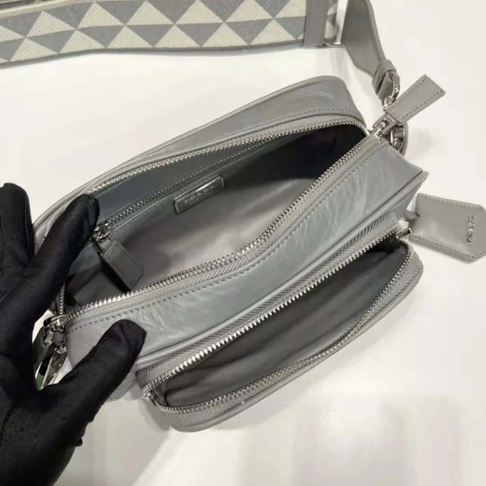 Prada Nappa Antique Leather Multi-Pocket Shoulder Bag for Women in Gray