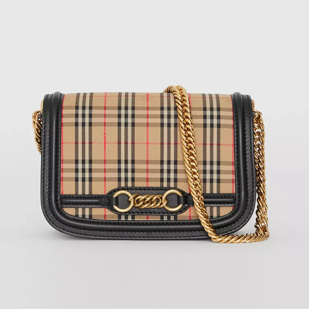 Burberry The 1983 Check Link Bag Leather Trim for Women in Black Burberry The 1983 Check Link Bag Leather Trim for Women in Black