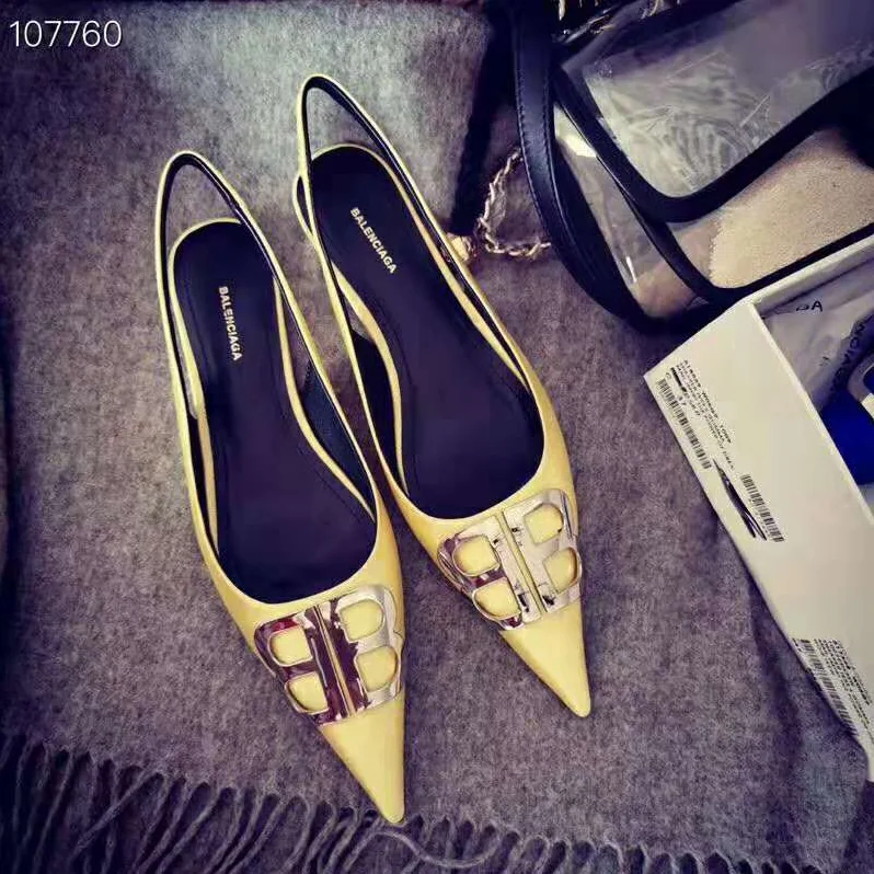 Balenciaga BB Flat Slingback Ballerina Satin 5mm Arch for Women in Yellow