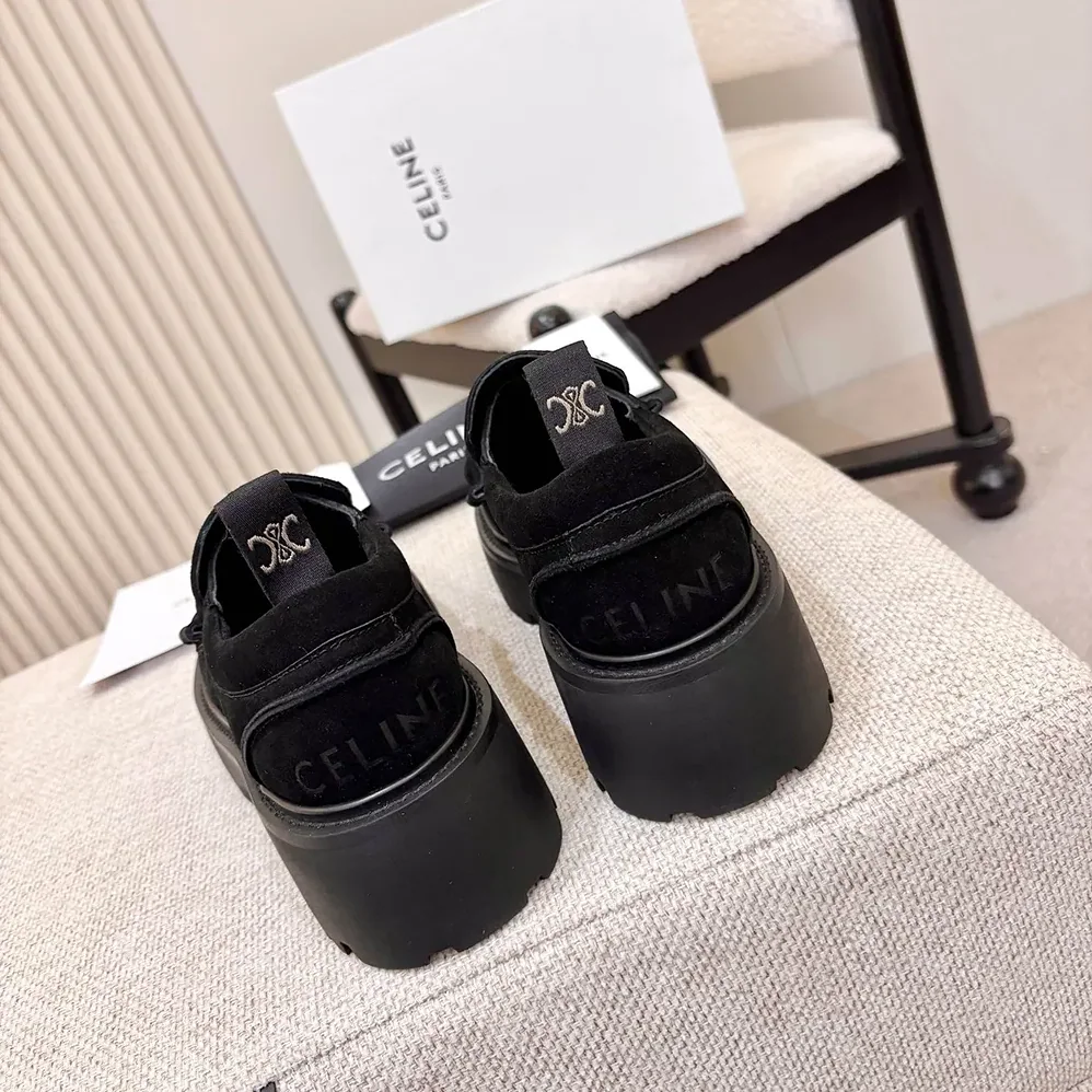 Celine Triomphe Loafers in Suede Calfskin for Women in Black Celine Triomphe Loafers in Suede Calfskin for Women in Black
