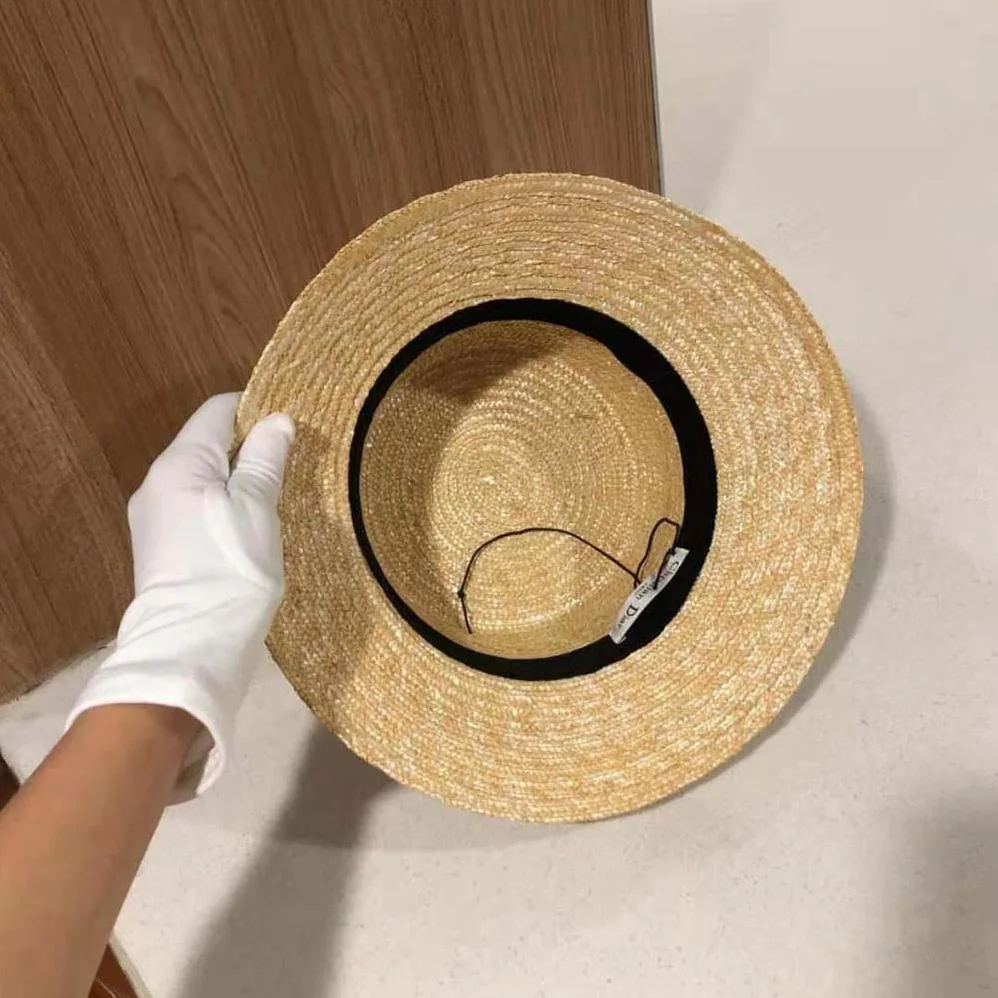 Dior Dioresort Small Brim Hat Natural Straw and Pink Embroidered Band for Women