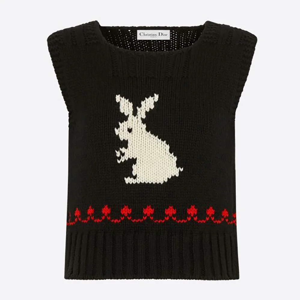 Dior Dioramour Sleeveless Sweater Black White and Red Wool and Cashmere for Women
