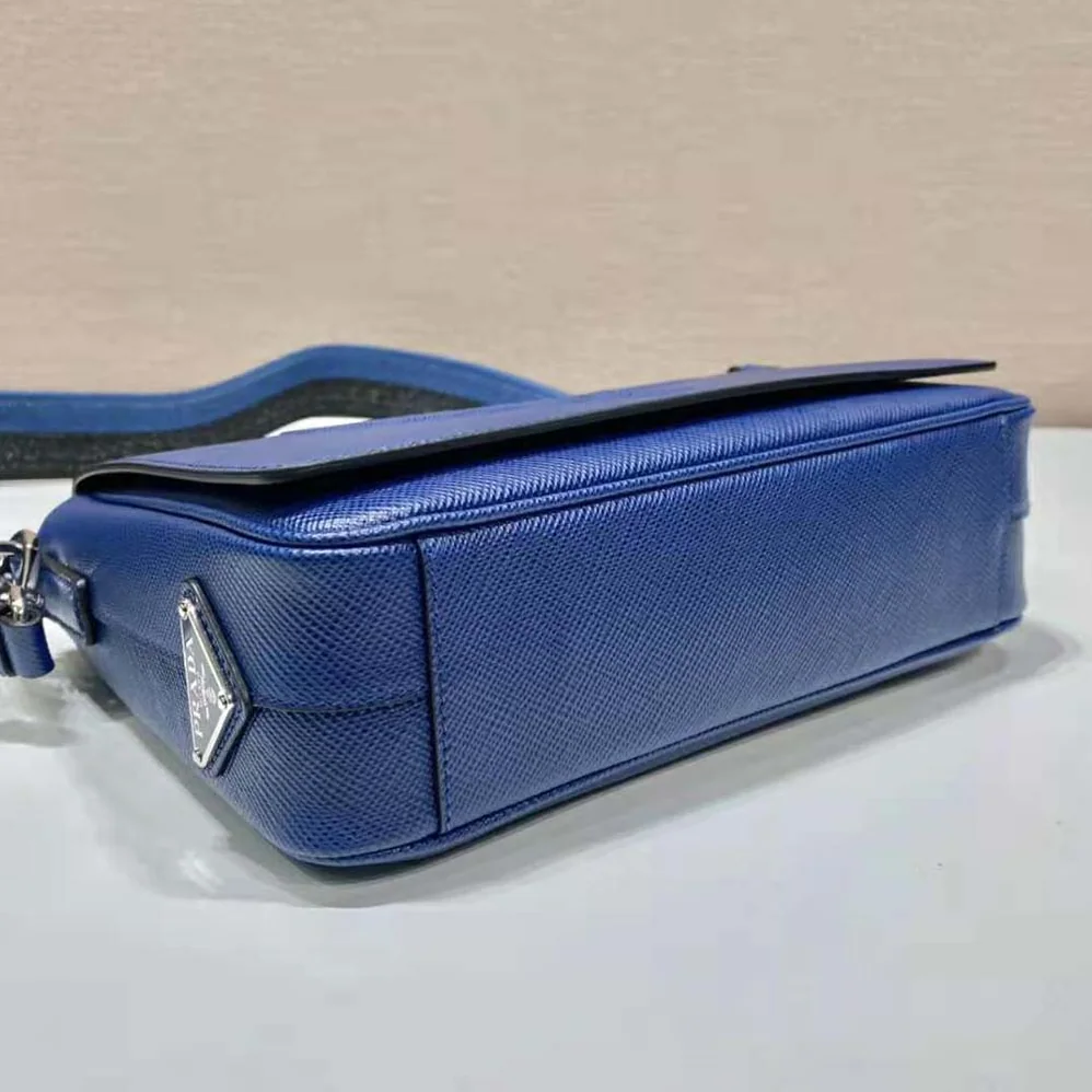 Prada Saffiano Leather Shoulder Bag with Sleek for Men in Navy