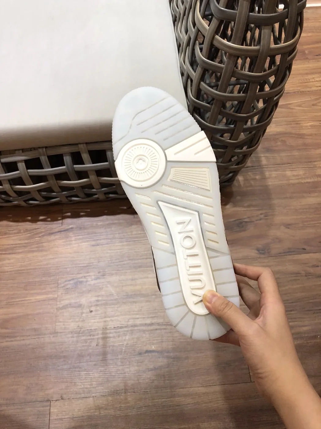 Louis Vuitton Trainer Sneaker Rubber Monogram White in Brown Virgil Abloh Louis Vuitton Trainer Sneaker Rubber Monogram White in Brown Virgil Abloh