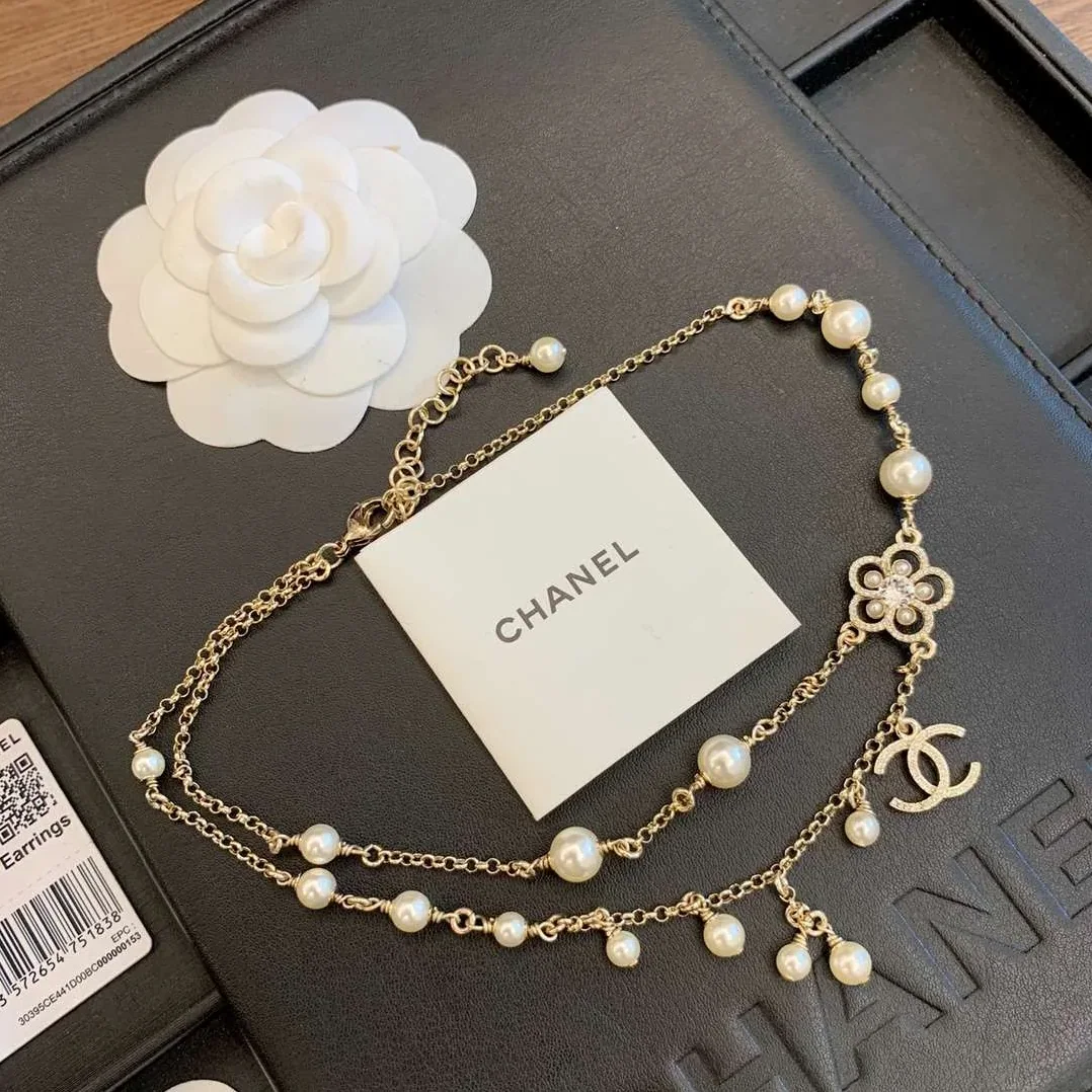Chanel Camellia Pearl Necklace Gold