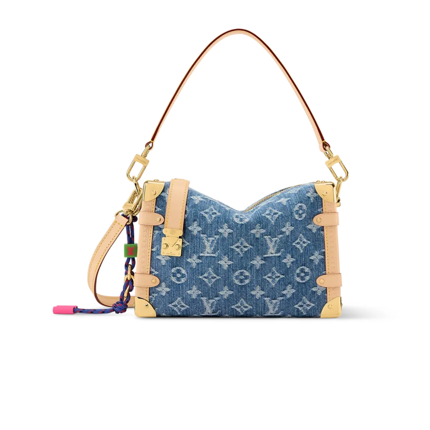 Louis Vuitton Side Trunk MM Shoulder Bag in Blue Denim Gold Hardware
