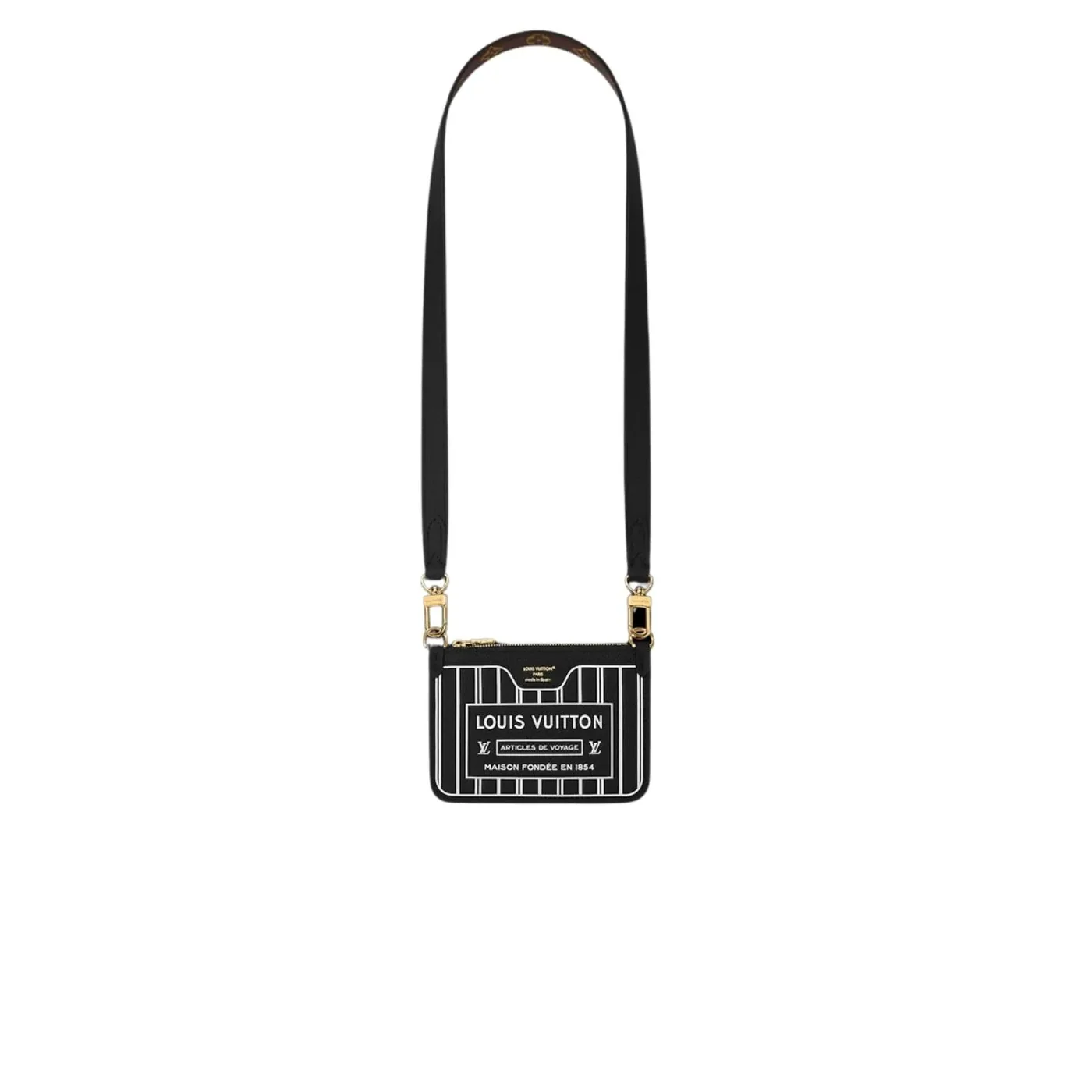 Louis Vuitton Neverfull Bandouliere Inside Out BB Tote Bag in Black Gold Hardware
