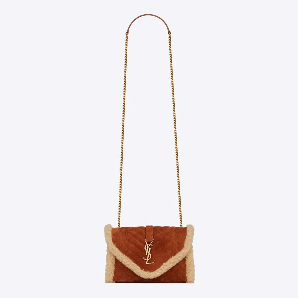Saint Laurent YSL Envelope Small Bag in Suede and Shearling for Women