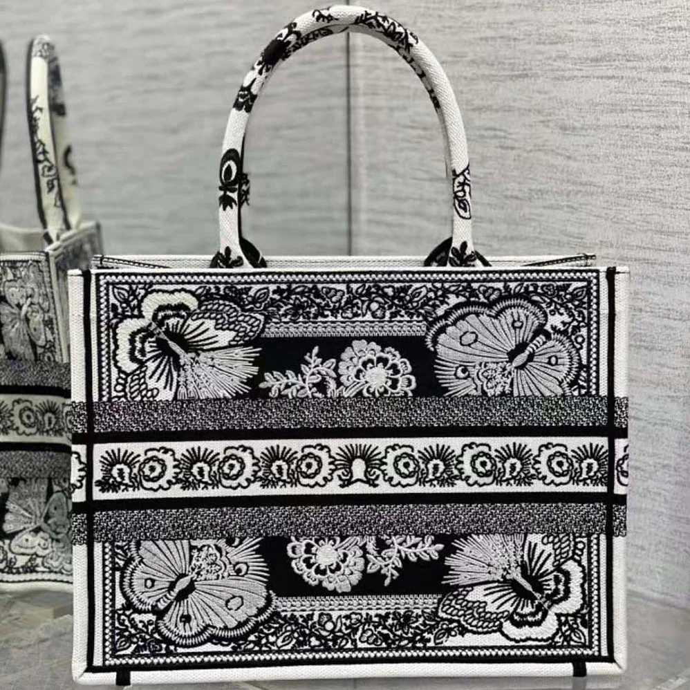 Dior Medium Dior Book Tote Black and White Butterfly Bandana Embroidery for Women