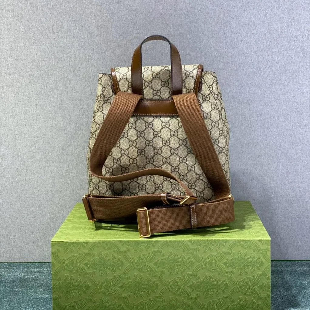 Gucci Backpack With Interlocking G Beige And Ebony GG Supreme Canvas Brown / Gucci Backpack With Interlocking G Beige And Ebony GG Supreme Canvas Brown /