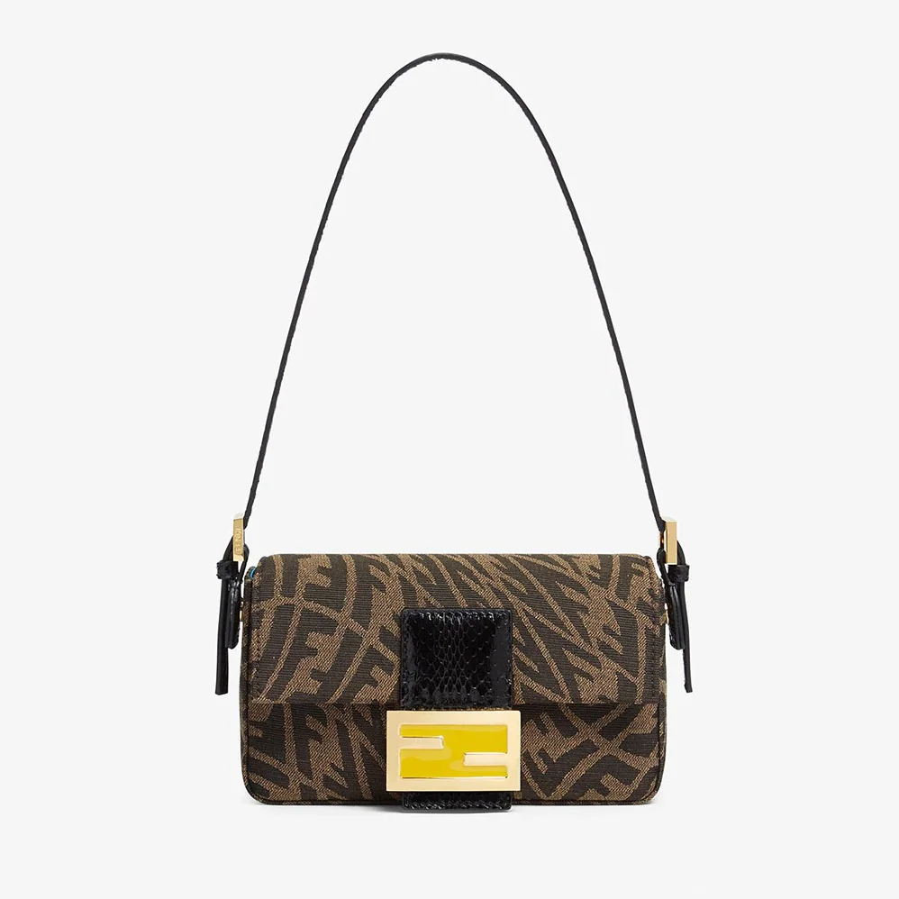 Fendi Mini Baguette 1997 Brown Jacquard FF Vertigo Bag for Women Fendi Mini Baguette 1997 Brown Jacquard FF Vertigo Bag for Women