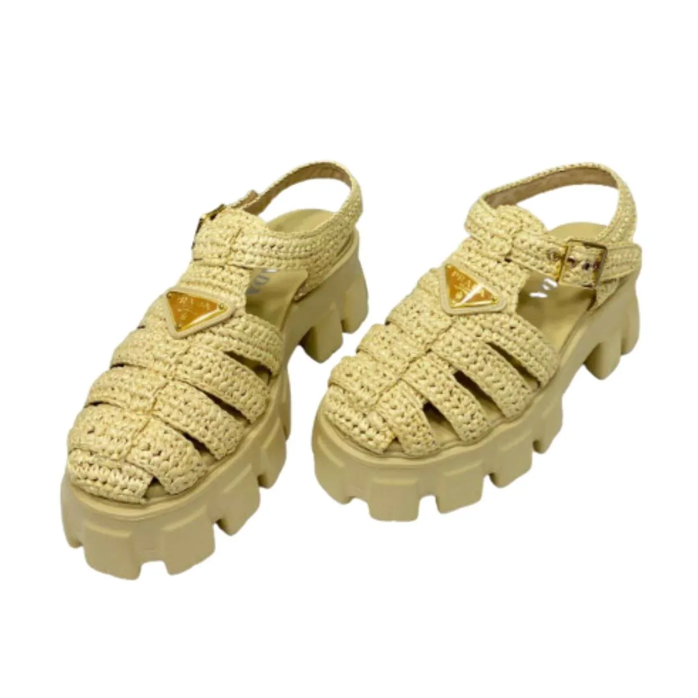 Prada Monolith Crochet Cage Sandals Yellow Prada Monolith Crochet Cage Sandals Yellow