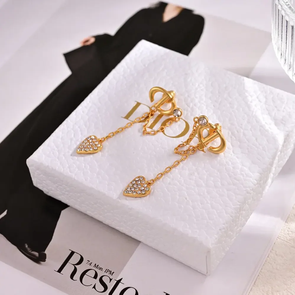 Dior CD Navy Clip-On Earrings Gold-Finish Metal and Silver for Women in Tone Crystals