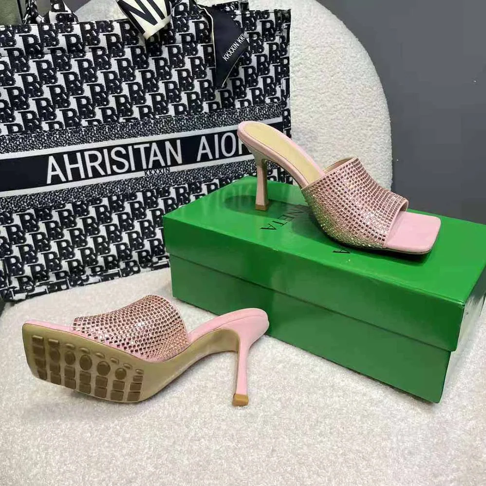 Bottega Veneta Stretch Strass-Embellished Silk Mules for Women in Pink