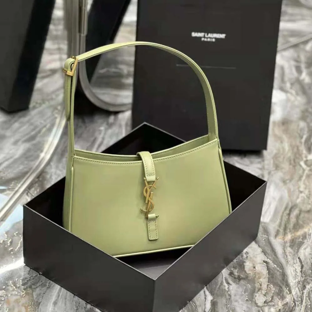 Saint Laurent YSL Le 5 A 7 Hobo Bag in Smooth Leather for Women in Green Saint Laurent YSL Le 5 A 7 Hobo Bag in Smooth Leather for Women in Green