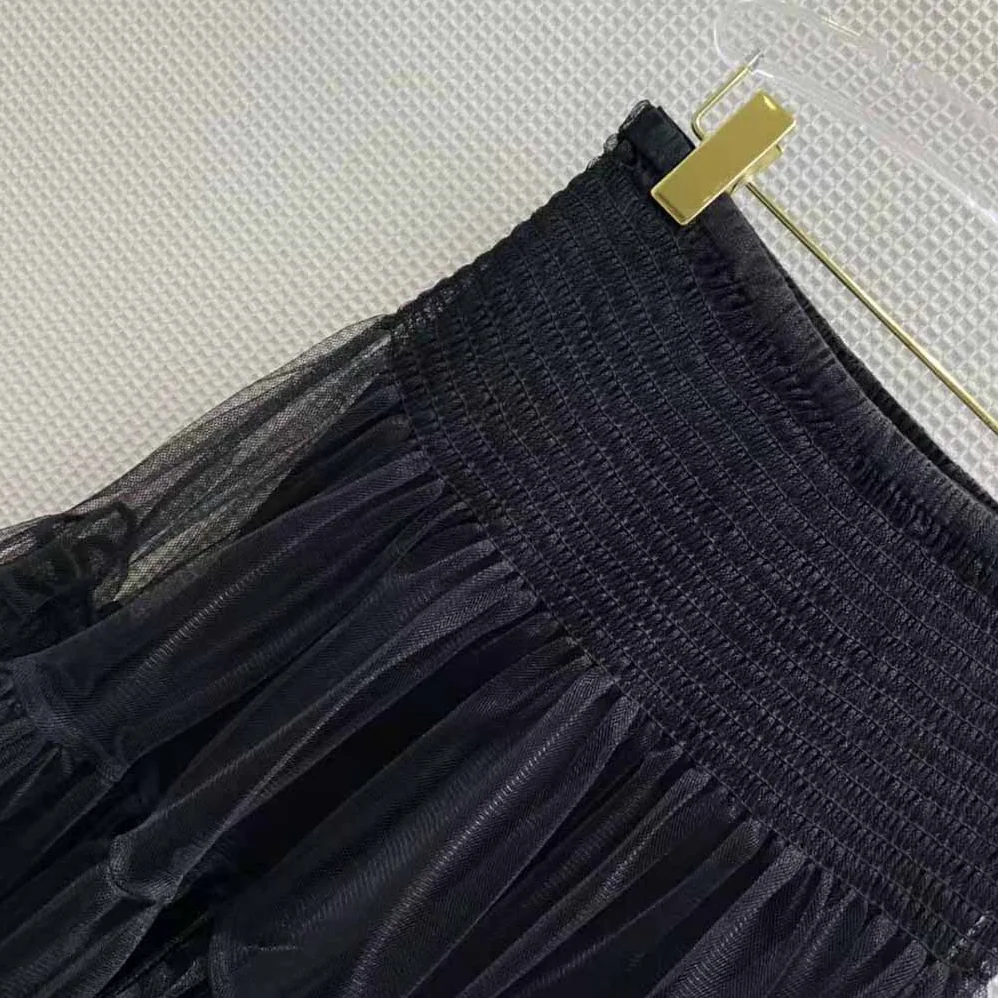 Dior Mid-Length Frilled Skirt Black Technical Tulle for Women